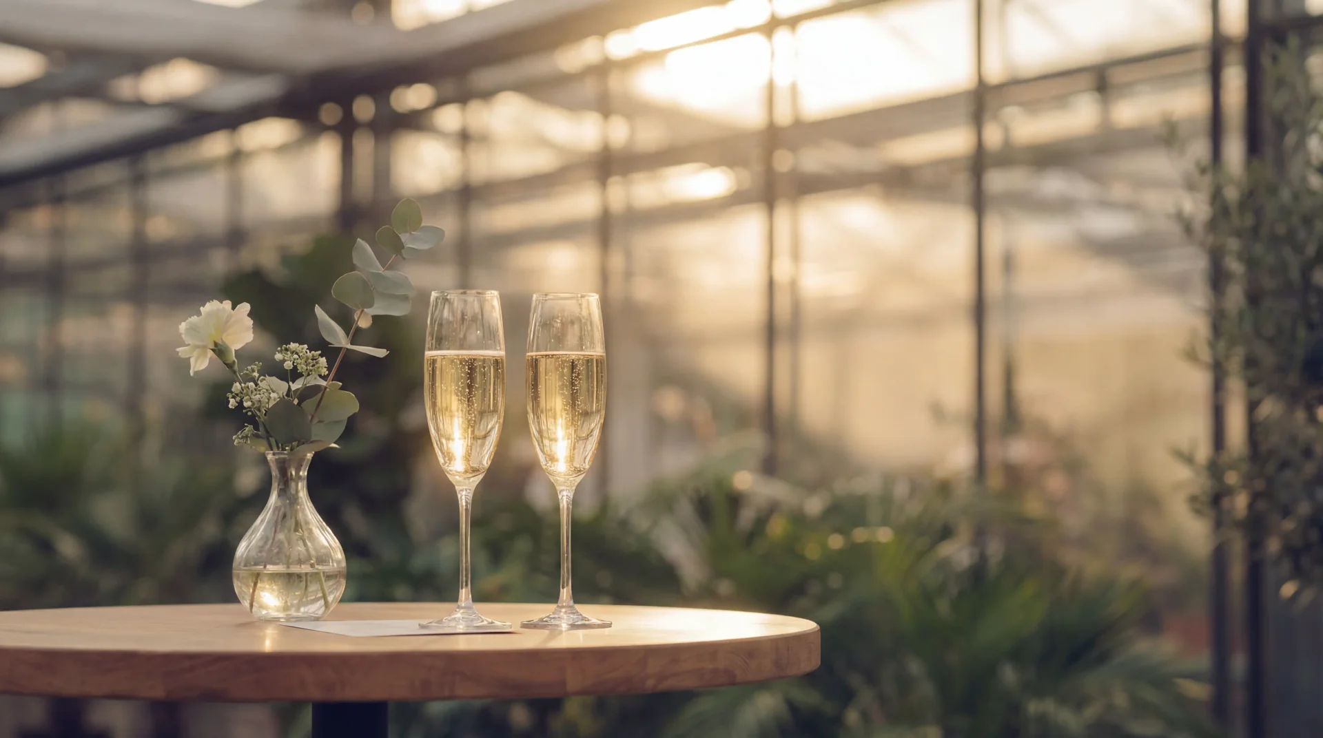 Champagnergläser bei einer Hochzeit im Gewächshaus Braunschweig